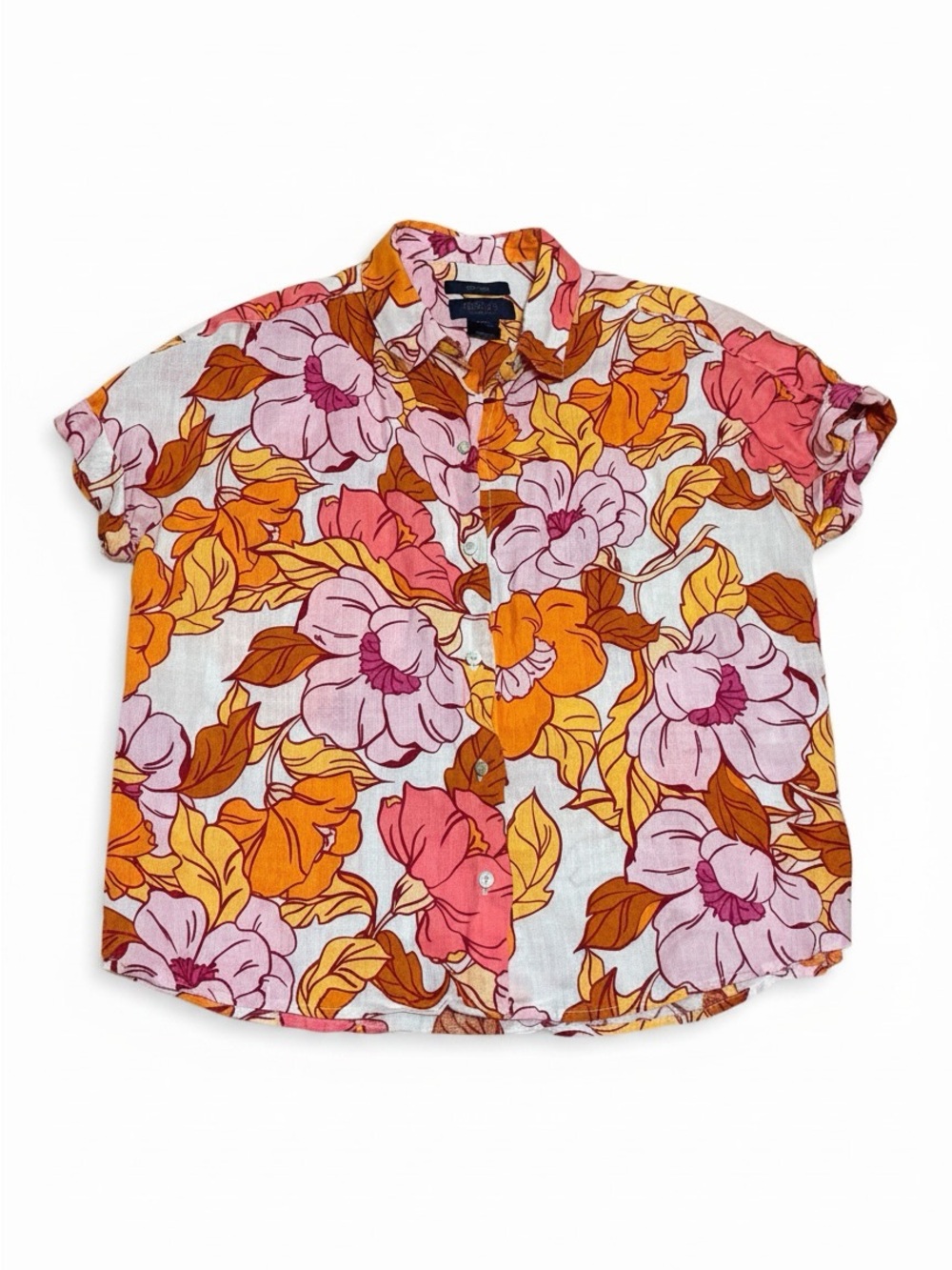 RACHEL Rachel Roy Floral Button-Down in Pink, Orange & Brown